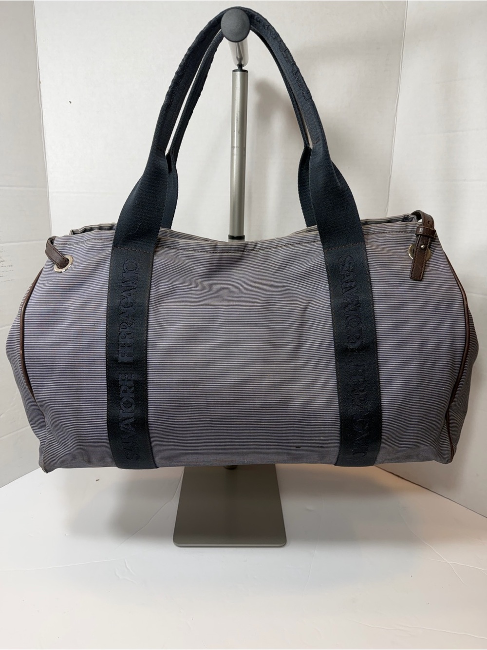 Salvatore Ferragamo Vintage Nautical Striped Navy Canvas Tote